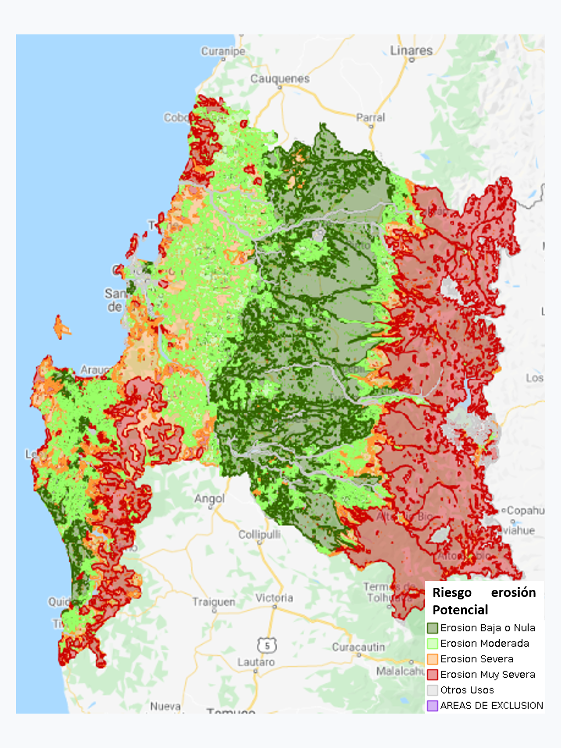 Riesgo de Erosión Potencial de la Región del Biobío - 2010